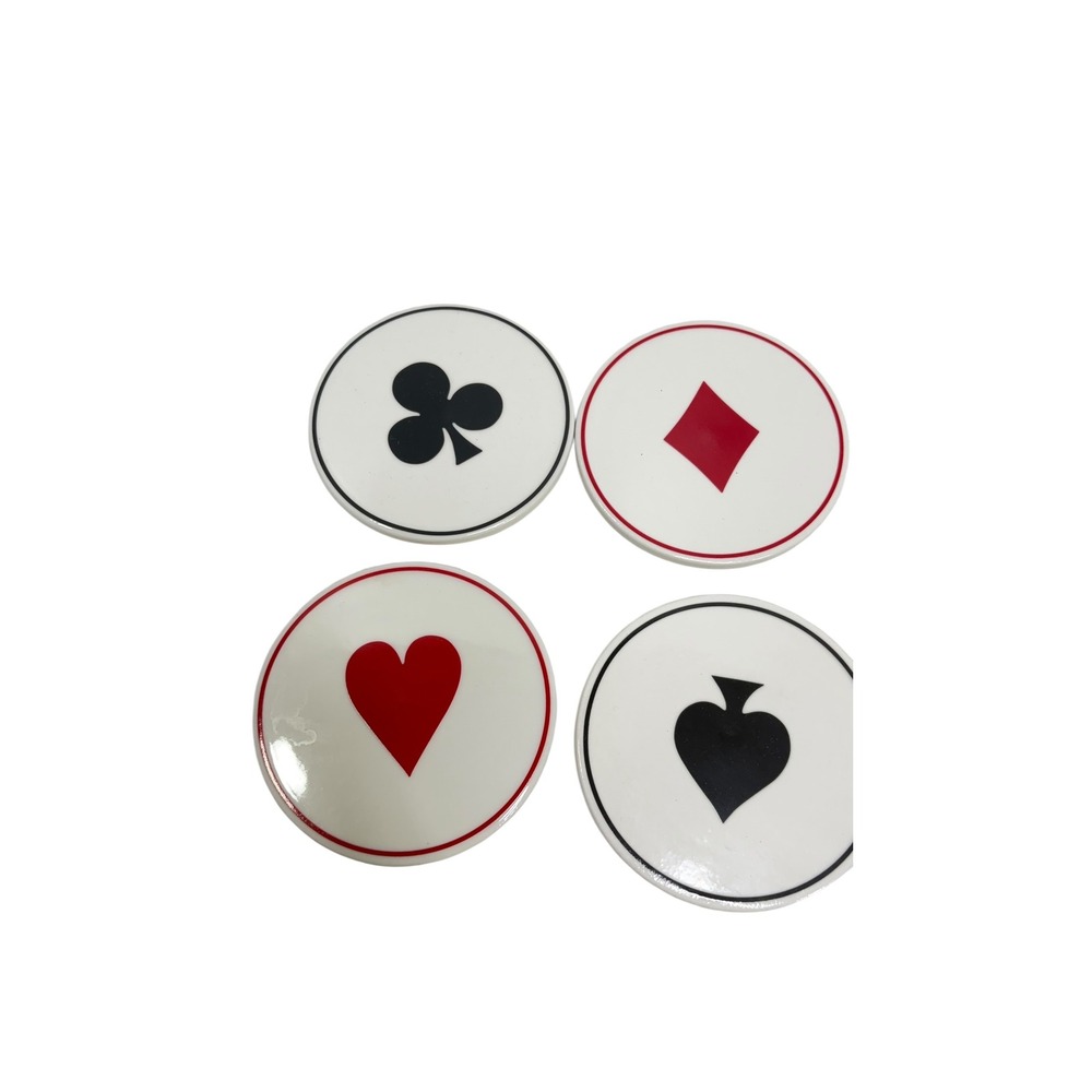 Ceramic Playing Card Suit Coasters Set of 4 Heart Diamond Club Spade Cork Back